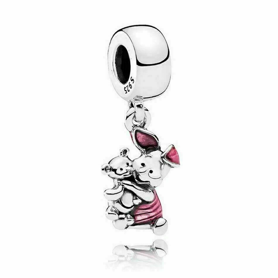 Winnie the Pooh Piglet & Bear Dangle Charm Hallmarked S925 Sterling Silver