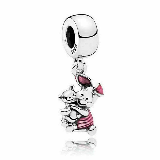 Winnie the Pooh Piglet & Bear Dangle Charm Hallmarked S925 Sterling Silver