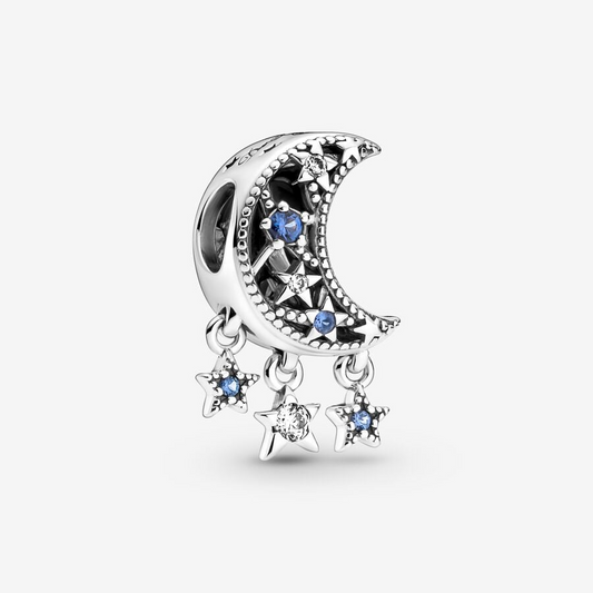Star & Crescent Moon Charm Hallmarked S925 Sterling Silver