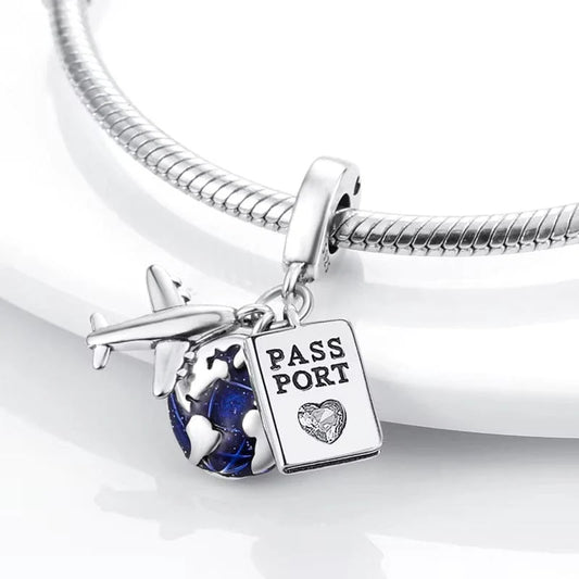 Airplane Passport Travel Hallmarked S925 Sterling Silver Dangle Charm | Adventure Jewellery Gift for Him or Her | Charm Bracelet