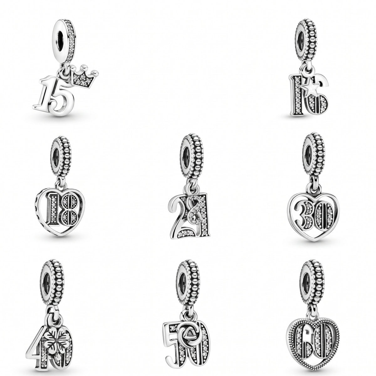 Birthday Number (13th,15th,16th,18th,21st,30th,40th,50th,60th,70th) Dangle Charm Collection | S925 Bracelet Charm