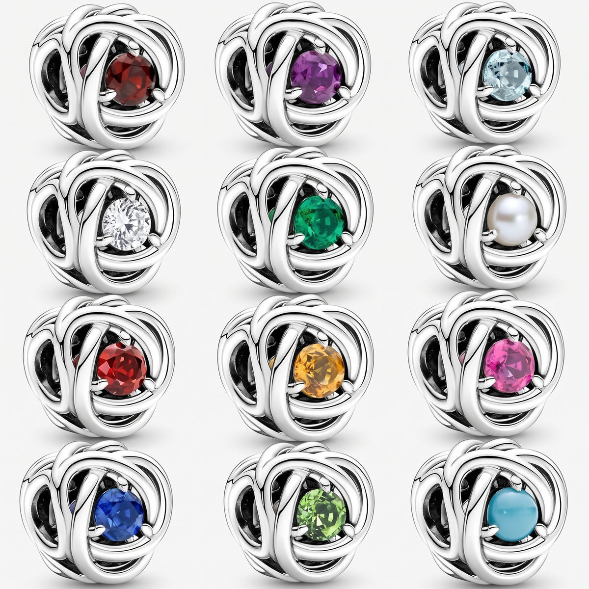 S925 Birthstone Eternity Circle Months Sterling Silver Charm Collection | Personalised Jewellery Gift | Bracelet Charm