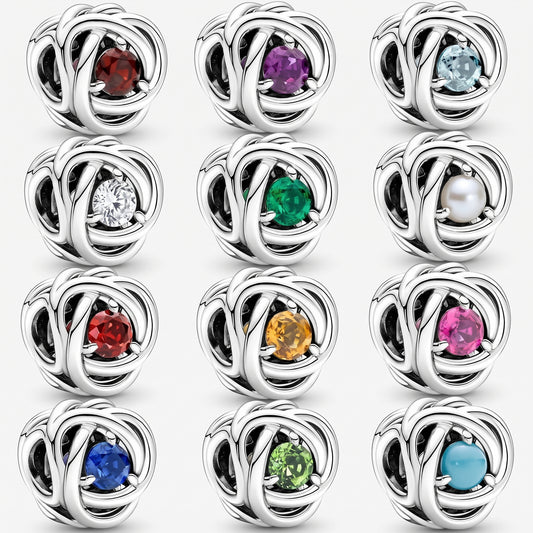 S925 Birthstone Eternity Circle Months Sterling Silver Charm Collection | Personalised Jewellery Gift | Bracelet Charm
