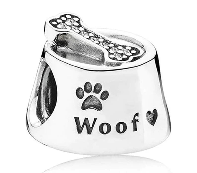 Woof Dog Bowl Sterling Silver Charm — Gift for Her | Pandora Compatible Charm Bracelet