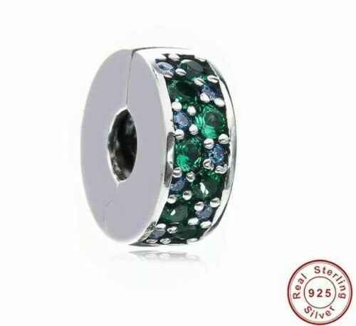 S925 Round Clip Stopper Clear Pink Blue Purple Sterling Silver Charm Collection