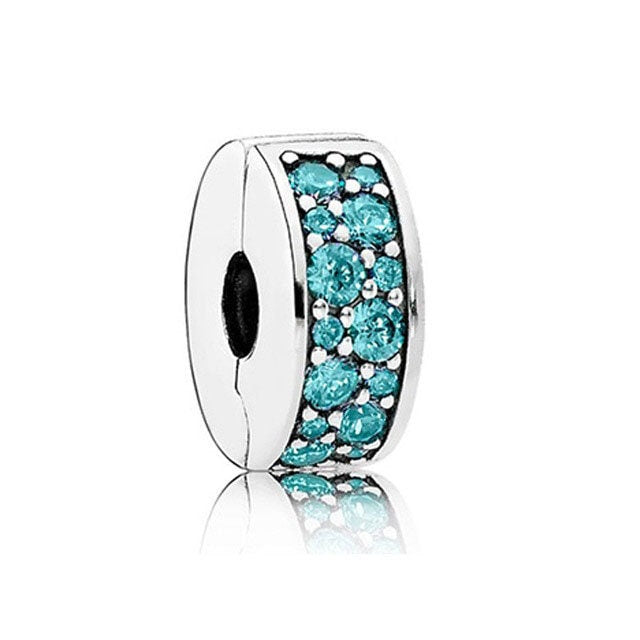 S925 Round Clip Stopper Clear Pink Blue Purple Sterling Silver Charm Collection