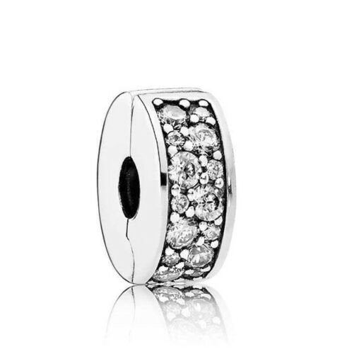 S925 Round Clip Stopper Clear Pink Blue Purple Sterling Silver Charm Collection