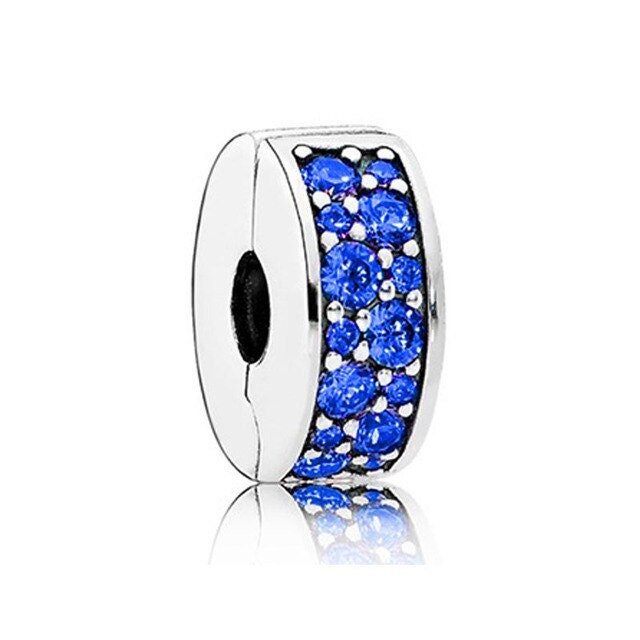 S925 Round Clip Stopper Clear Pink Blue Purple Sterling Silver Charm Collection
