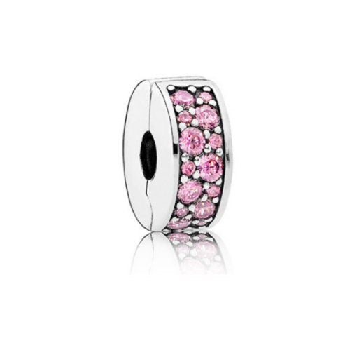S925 Round Clip Stopper Clear Pink Blue Purple Sterling Silver Charm Collection
