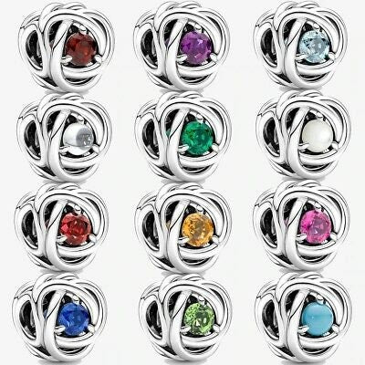 S925 Birthstone Eternity Circle Months Sterling Silver Charms Collection