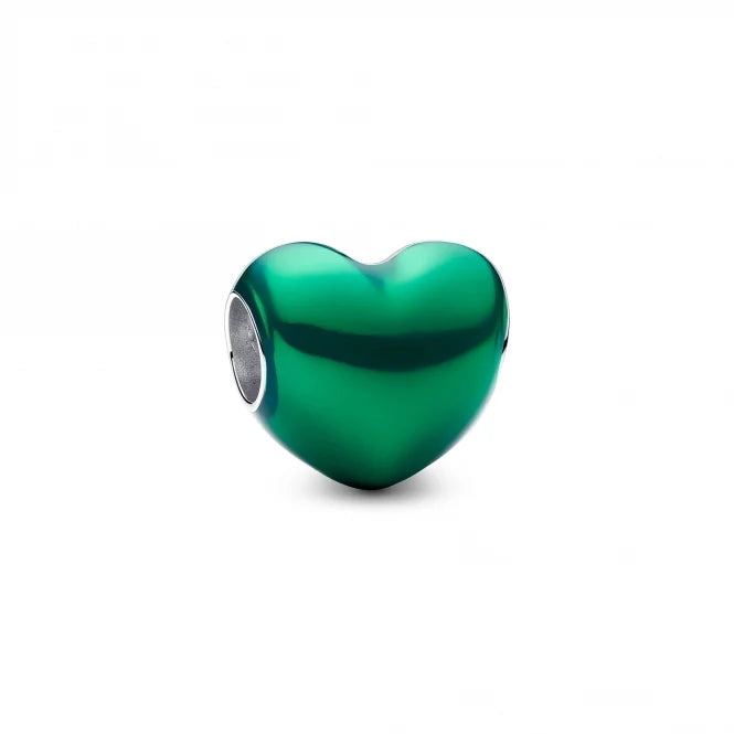 Metallic Green Heart Charm Hallmarked S925 Sterling Silver