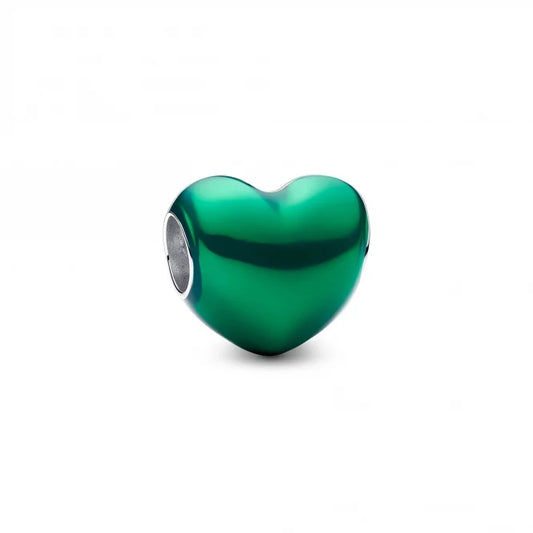 Metallic Green Heart Charm Hallmarked S925 Sterling Silver