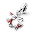 Mickey Mouse & Minnie Mouse Kissing Dangle Charm Hallmarked S925 Sterling Silver