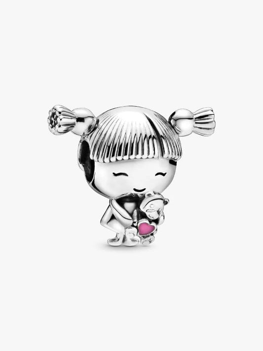 Girl with Pigtails Dangle Charm Hallmarked S925 Sterling Silver