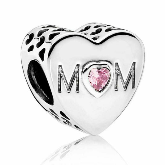 Mom Heart Charm Hallmarked S925 Sterling Silver