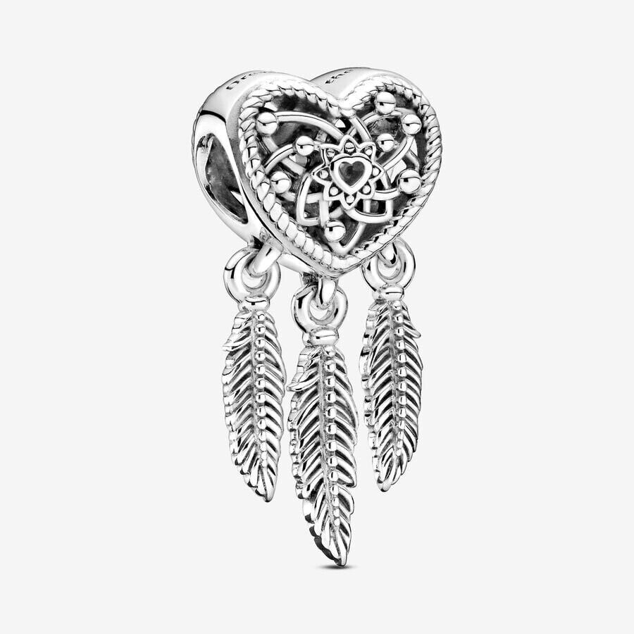 Heart Feather Dreamcatcher Charm Hallmarked S925 Sterling Silver