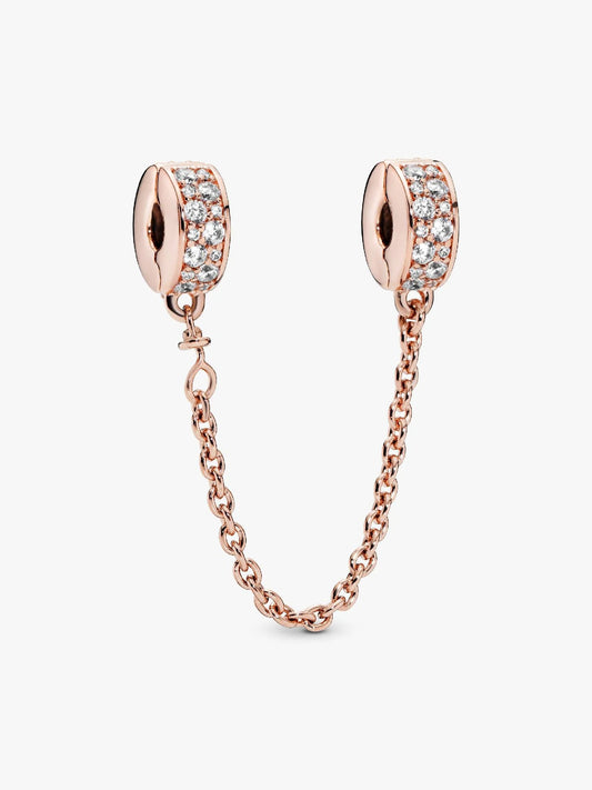 Rose Gold Elegance Safety Chain Charm Hallmarked S925 Sterling Silver